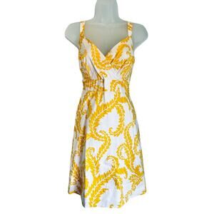 Boden Sundress Summer Yellow and White 6P Floral Botanical Fit and Flare